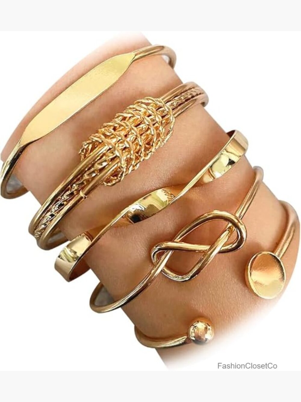 Multi Layer Cuff Bracelets Set 14k Plated Textured Indian Punk Chunky Cable
